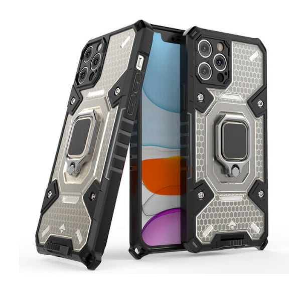 For iPhone 13 Pro Max Grey Shockproof Case with Magnetic Ring Holder