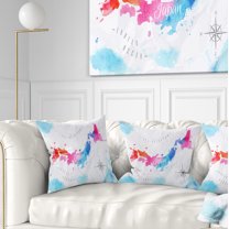Designart Japan Map Watercolor - Abstract Throw Pillow - 18x18