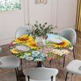 thumbnail image 5 of Spring Wildflower Round Tablecloth for 55-60 Inch Tables, Fitted Table Cover with Elastic Edge, Floral Leaves Country Pastoral Waterproof Outdoor Table Cloth Protector for Patio Garden Dinner Picnic, 5 of 9
