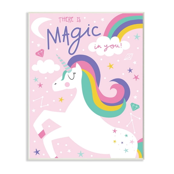 Stupell Industries There's Magic In You Phrase Pink Rainbow Unicorn,13 x 19,Designed by Angela Nickeas
