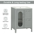 thumbnail image 6 of 24" Sturdy Bathroom Organizer, Space-Saving Freestanding Cabinet with Adjustable Shelf, Retro Bathroom Vanity with Ceramic Sink for Bathroom, Grey, 6 of 9