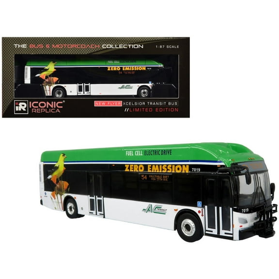 New Flyer Xcelsior XHE40 Transit Bus "AC Transit" White and Green with Graphics 1/87 (HO) Scale Diecast Model