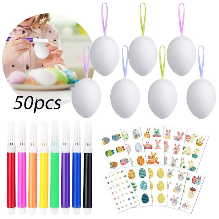 ON SALE! Loyerfyivos 119 Pcs Easter Eggs Craft Set, with 50 White Plastic  Eggs ,50 Hanging Ring,10 Sheet Easter Sticker, Colorful Rope and 8 Color  Markers, for Kids Easter DIY Paint Your