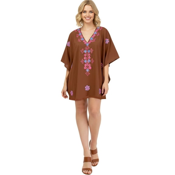 HAPPY BAY Women's Beachwear Summer Bathing Suit Cover ups Mini Beach Dress Robe 1X-2X Brown_AC250