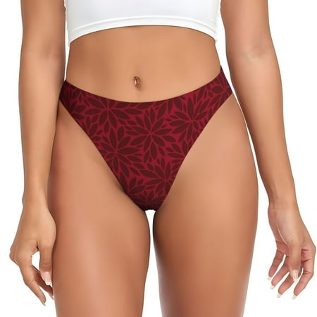 Qokaie Burgundy Floral Printed Women s Cotton Thong Underwear  Sexy Breathable Panties G-string-XX-Large