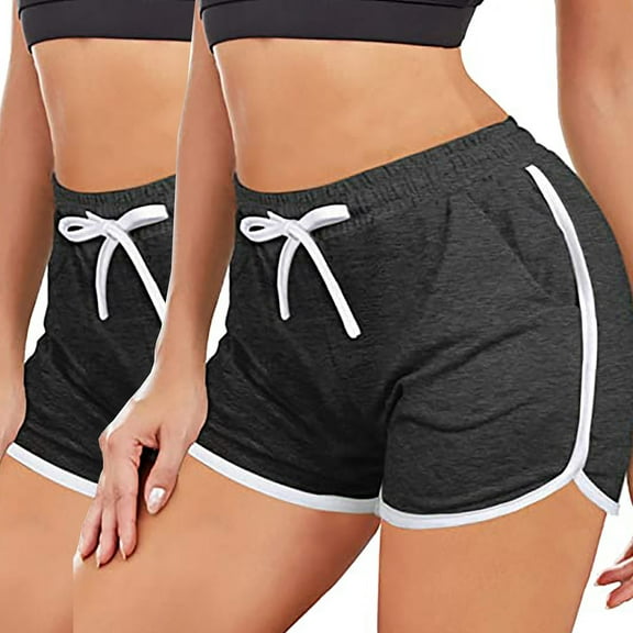 Pxkloy 2 Pack Womens Workout Shorts High Waisted Drawstring Running Shorts Summer Athletic Gym Short Pants for Teen Girls Black,XL
