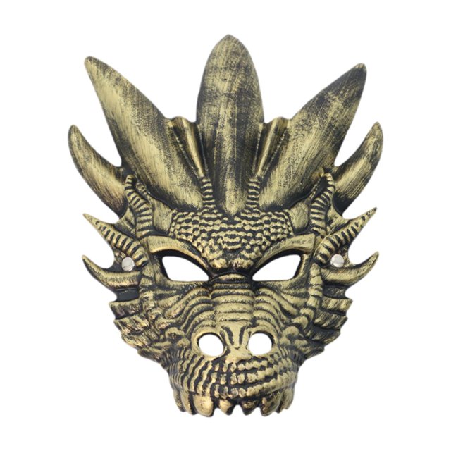 Máscara de dragón para cosplay de adultos, máscara facial para cumpleaños, graduación, Halloween, fiesta de juego de rol Oro