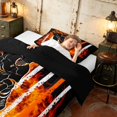 thumbnail image 4 of Manfei Hockey Player Twin Comforter Sets, Sport Patriotic USA Flag Bedding Set, Orange Black, Black Reversible 2pcs, 1 Comforter and 1 Pillowcase, 4 of 6