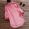 thumbnail image 6 of Womens Summer Blouses Linen Plaid Collar Long Sleeve Retro Button Up Womens Tee,Red,3XL, 6 of 6