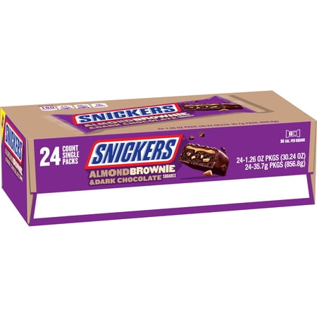 Snickers Dark Chocolate Almond Brownie Candy Bars Full Size - 24ct