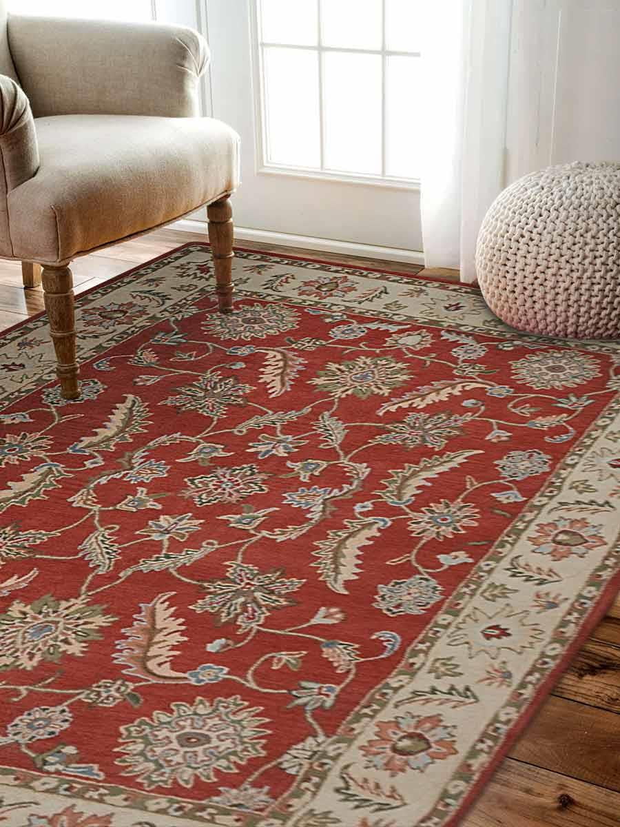 Rugsotic Carpets Hand Tufted Wool 5'x8' Area Rug Oriental Red Beige