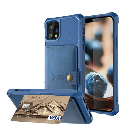 iPhone 11 Pro Max Wallet Case, Shockproof Rubber Card Holder Wallet PU Leather Back Phone Case Kickstand Protective Scratch Hybrid Bumper Shell for Apple iPhone 11 Pro Max 6.5 inch, Darkblue