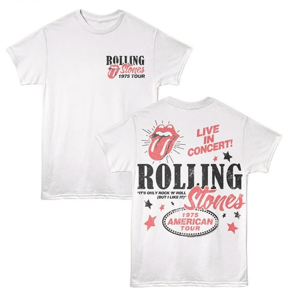 Rolling Stones 1975 American Tour Men's T Shirt (White, AdultS)