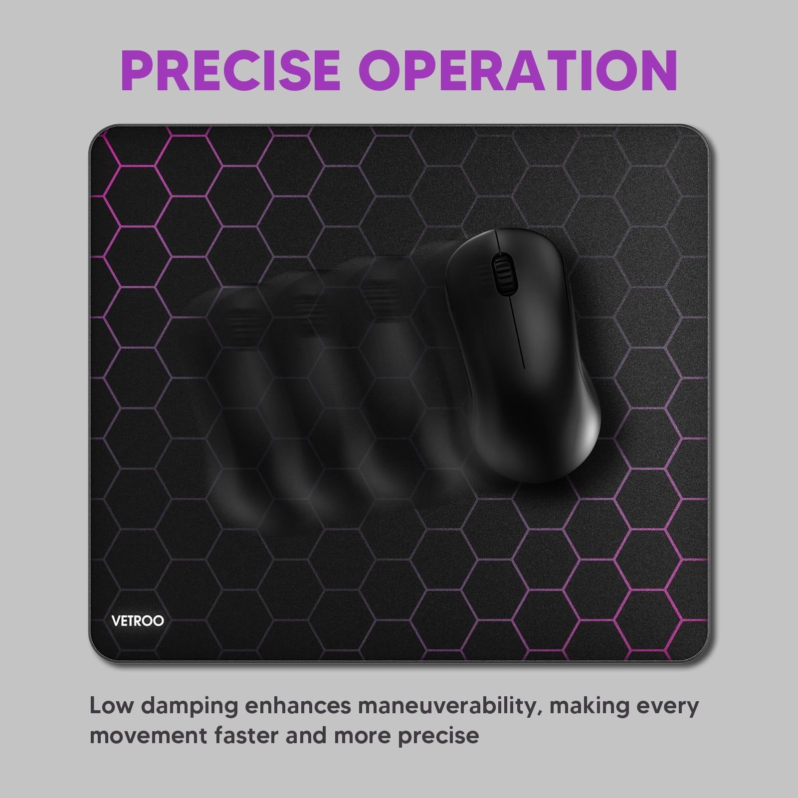 Vetroo GMP300 Tempered Glass Gaming Mouse Pad, Micro-Etched 3mm Tempered Glass with Silicone Anti-Slip Base, Multi-Layer Curing, Smooth Operation for Esport & Work - Black