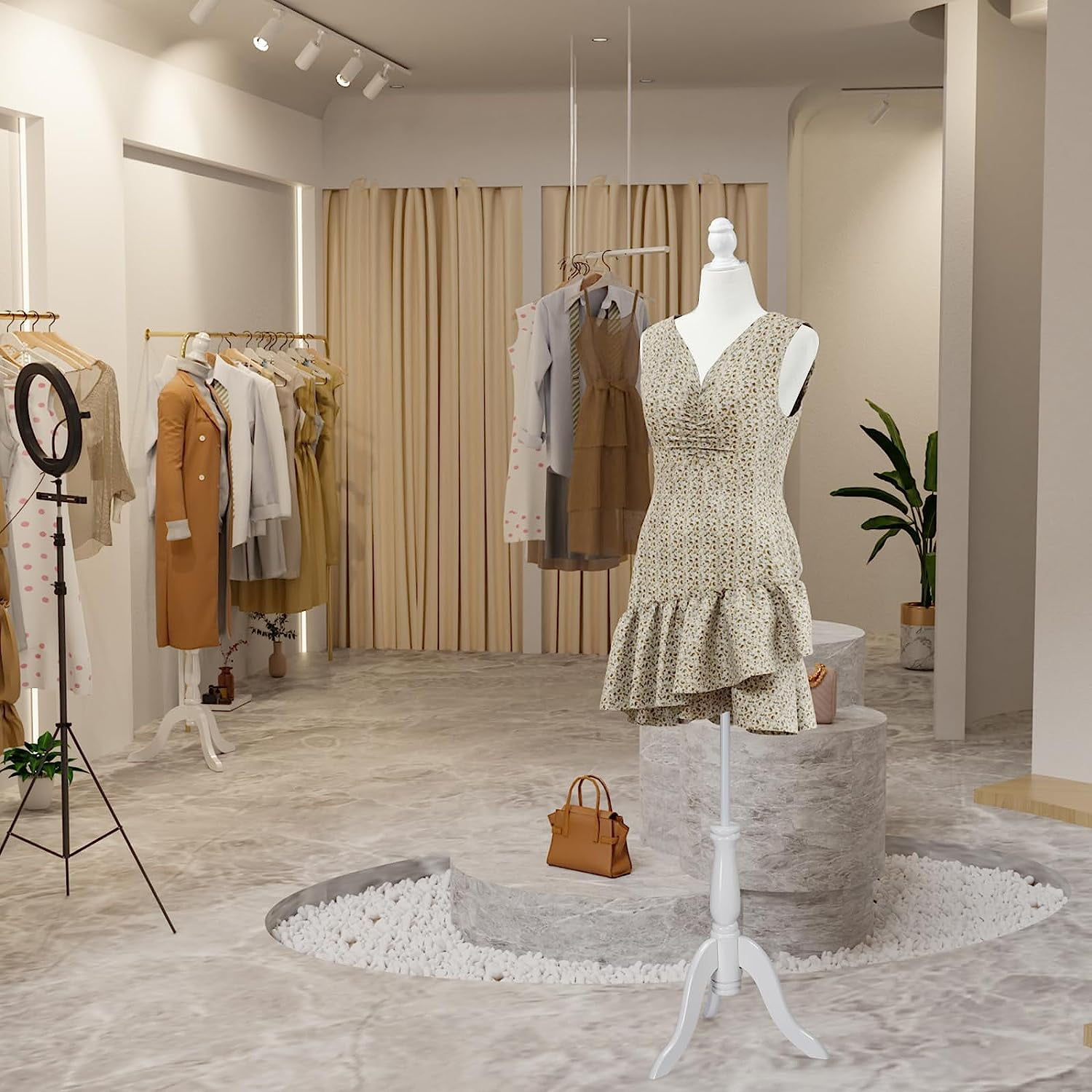 Bonnlo Female Dress Form Pinnable Mannequin Body Torso with Wooden Tripod Base Stand (White, 10-12)