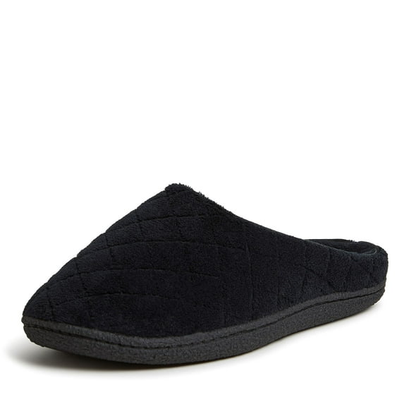 Dearfoams Womens Leslie Washable Memory Foam Terry Clog With Wide Widths Slipper, Black Multi, 9-10 Wide US