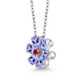 thumbnail image 4 of Gem Stone King 925 Sterling Silver and 10K Yellow Gold Blue Tanzanite and Red Created Ruby Pear Shape Flower Pendant Necklace for Women (2.73 Cttw, Gemstone Birthstone, with 18 inch Chain), 4 of 4