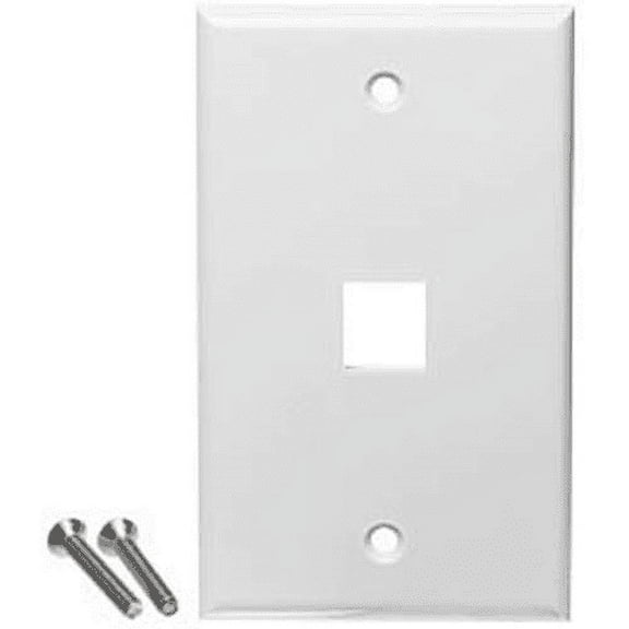 White 1 Port Hole Keystone Jack Flat Wall Plate with Smooth Surface (20/pack)