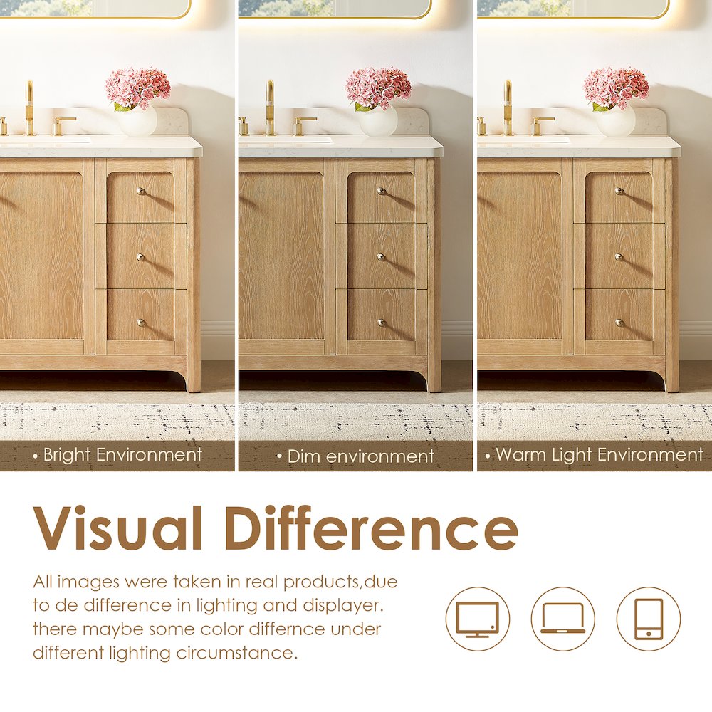Altair-18 72"Double Bathroom Vanity in Brushed Oak,Grain White Engineered Stone Countertop