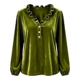 thumbnail image 3 of NominalSnug Women's Velvet Tops Ruffle V Neck Dressy Casual Blouse Long Sleeve Top Elegant Vintage Party Shirt for Fall Winter, 3 of 7