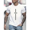 thumbnail image 1 of Men's Street Style T-Shirts, Fashion Letter Print "peace" Elastic Crew Neck Short Sleeves For Summer Tee For Adult, Men, Women, Teen, Teenager, Adolescent,Youth, 1 of 6