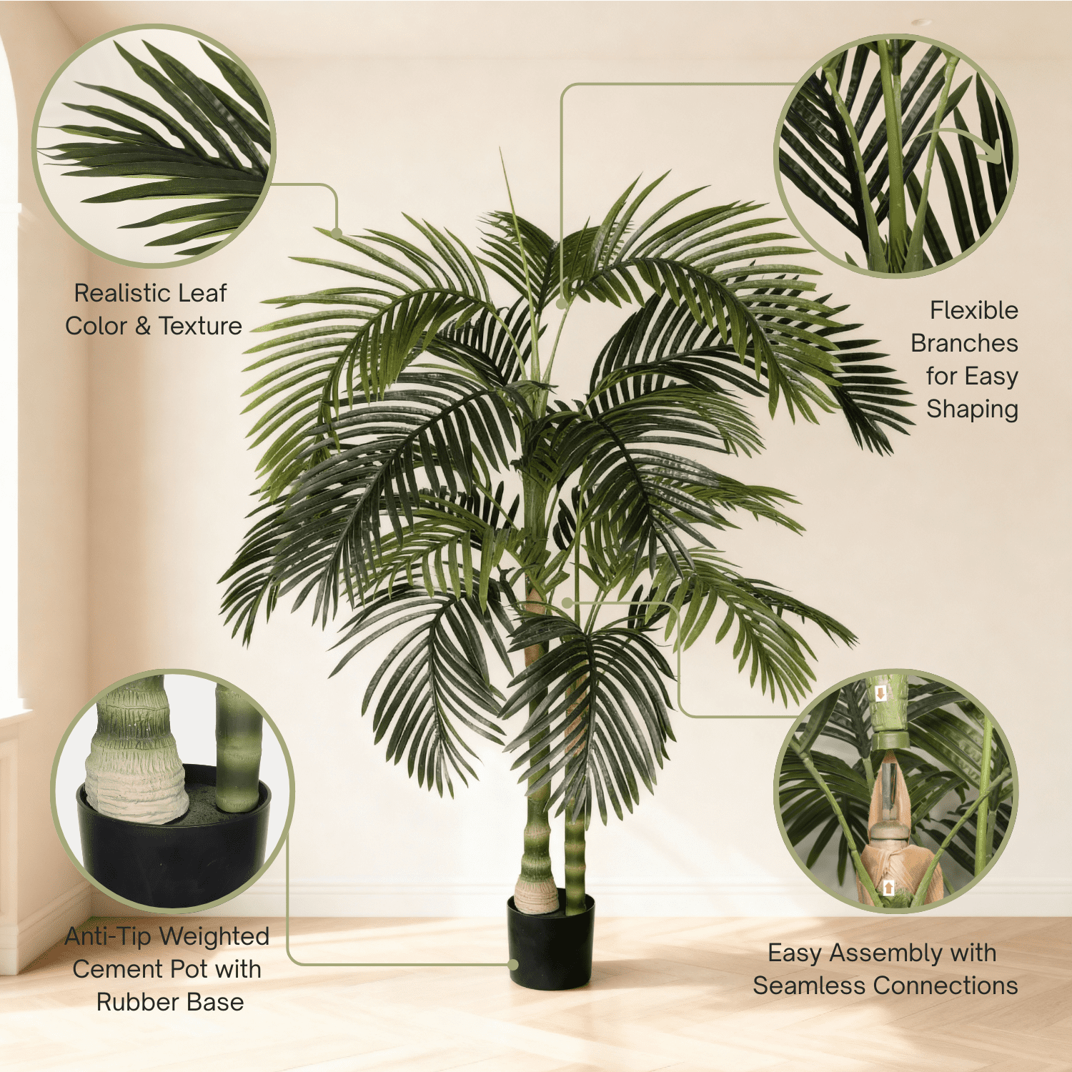 Leumius 6FT Artificial Palm Tree with Black Plastic Pot, Realistic Faux Tropical Plant for Indoor/Outdoor Decor