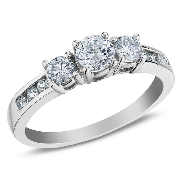 Bague de Fiançailles Diamant Trois Pierres 1.00 Carat (ctw J-K, I2) en Or Blanc 10K