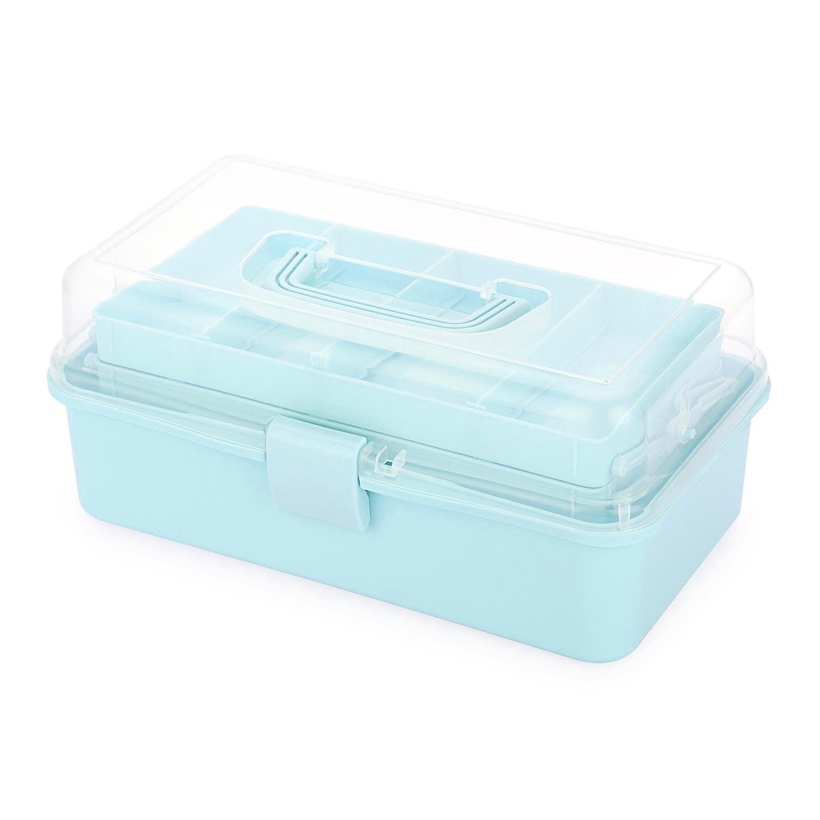 3-layer Plastic Dividing Storage Box Craft Organizer And With Adjustable Spacers Portable Handled Art Supply Multipurpose Home Utility For  Sewing(blue)