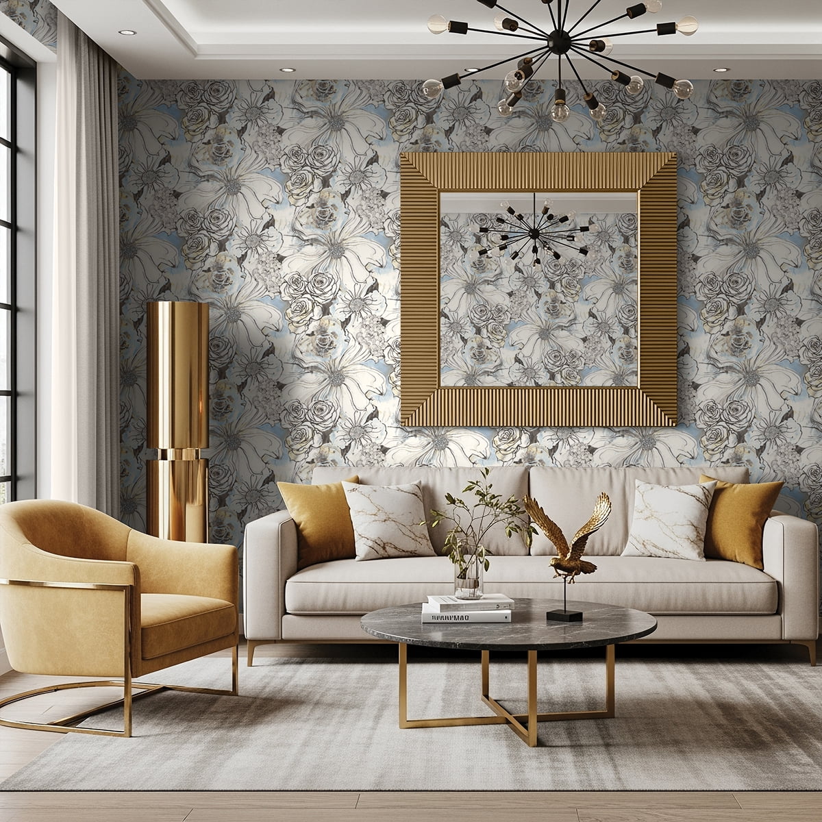 Harry & Grace Blue Mist & Stoneware Ink Rose Peel and Stick Wallpaper - 20.5 in. W x 18 ft. L Roll