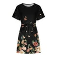 thumbnail image 4 of Summer Saving Wycnly Womens Dresses Casual Comfy Breathable Loose Pocket Wrap Midi Sundress with Belt Summer Floral Round Neck Short Sleeve Formal Knee-Length Dress Black XXL, 4 of 6