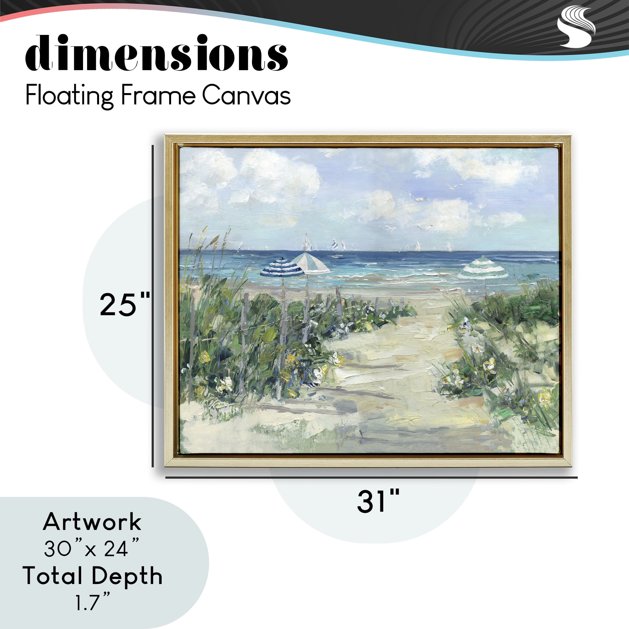Stupell Industries Seaside Path To Striped Umbrellas Gold Framed Floater Canvas Wall Art, design by Sally Swatland