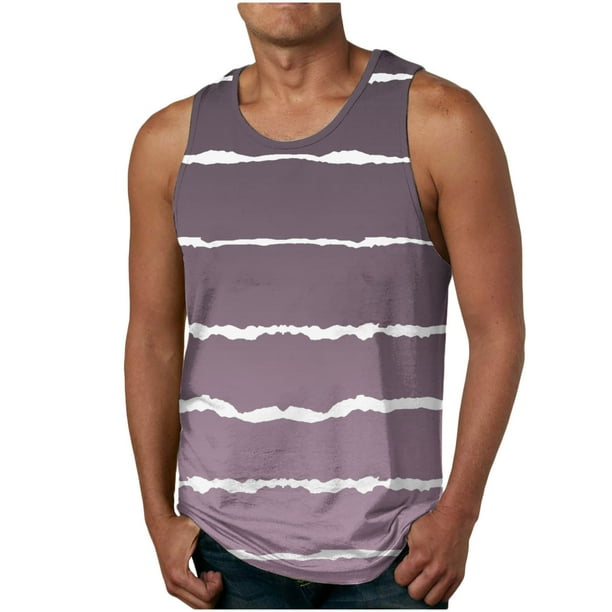 Hombres Casual Gradación Raya Impresión Suéter Cuello Redondo Tanque Deportivo