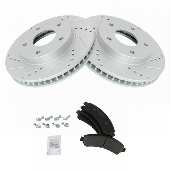 TRQ Front Performance Drilled & Slotted Brake Rotor & Posi Ceramic Pad Set