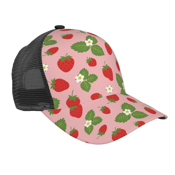 Picia Strawberries Pattern Trucker Hat,Baseball Cap,Sun Protection Cap,Stylish Headwear,Leisure Cap,Outdoor Sports Cap