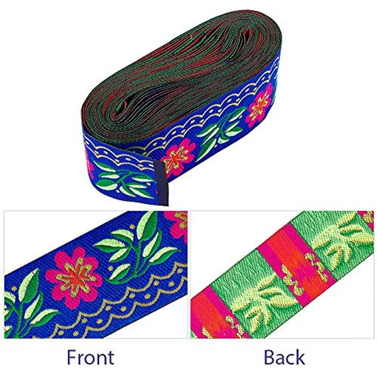 7Yards 2inch Jacquard Ribbon Daisy Leaves on Waves Fabric Trim Fringe  Floral Embroidered Woven Trim for Embellishment Craft Dark Blue 