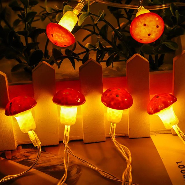 Cadena de luces LED con forma de hongo, cadena de luces LED con forma de hongo para decoración de fiestas en el jardín, cadena de luces LED con forma de hongo de rendimiento sólido
