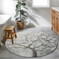 thumbnail image 4 of 4ft Round Rug, Grey Flowers Non-Skid Rubber Backing Large Area Rugs - Living Room Bedroom Home Office, Spring Floral Modern Oil Painting Art Indoor Floor Mat Carpets Washable Rug, 4 of 9
