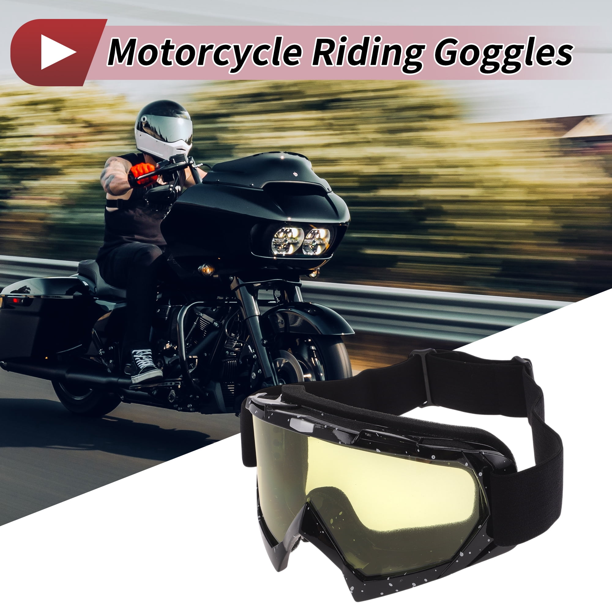 Unique Bargains Motorcycle Riding Goggles PC Cycling Sunglasses Yellow Lens Black White Frame