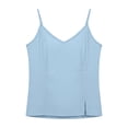 thumbnail image 5 of SSZMDLB Women Sleeveless Tank Tops V Neck Summer Basic Tee Casual Soft Cotton Shirt Vest Camisole Solid Color Vacation Outfits Workout Clothes, Blue L, 5 of 7