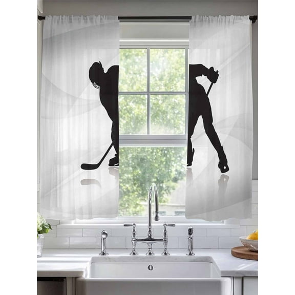 Hockey Athlete Aabstract Sheer Curtains 72 Inches Long 2 Panels Light Filtering Semi Sheer Window Curtains Drapes for Bedroom Living Room 52"x72" 2 Panels