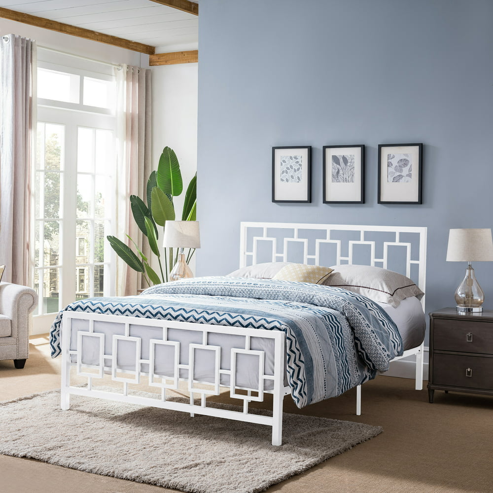 Noble House Krystin Modern Queen-Size Iron Bed Frame, White - Walmart