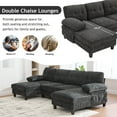 thumbnail image 5 of U-shaped Sectional Sofa 103.5" Chenille Fabric Couch with Dual Chaise Lounges, Storage Pockets and Armrest Pillows for Living Room, Black, 5 of 11