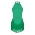 thumbnail image 4 of Hansber Women's Latin Dance Dress Glitter Rhinestone Tassel Fringed Leotard Backless Halter Dress Dancewear Green M, 4 of 7