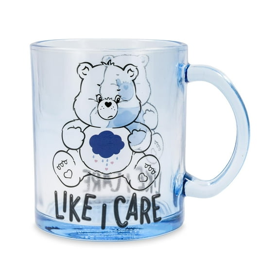 Care Bears Grumpy Bear "Like I Care" Glass Coffee Mug | Holds 18 Ounces