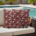 thumbnail image 4 of Red White Floral Outdoor Waterproof Pillow Covers, Farmhouse Retro Botanical Leaves Decorative Square Throw Pillowcase Sofa Cushion Sham for Patio/Couch/Chair, 18"x18" 2 Pack, 4 of 8