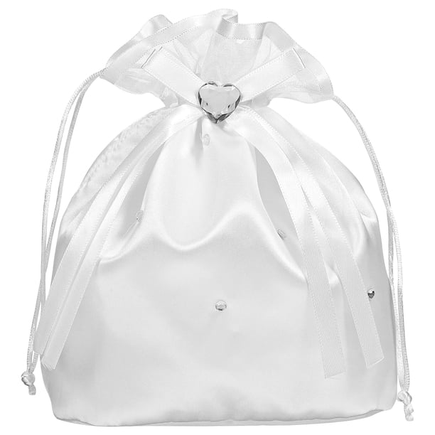 Bolso de mano tipo muñeca decorado con flores de satén blanco para novia o dama de honor (Flor Perla)