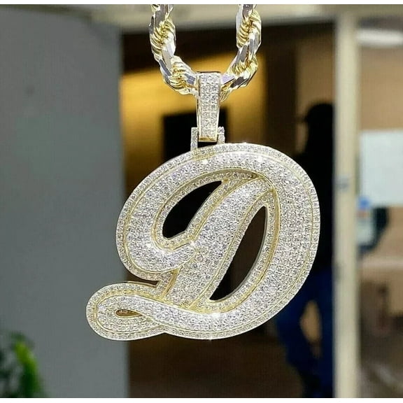 Men's Custom Letter Pendant 4Ct Lab-Created Diamond Round in 14K Yellow Gold Plated