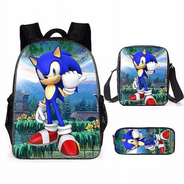 Sonic Primary School School Bag Three-piece Set Anime Cartoon Backpack Shoulder Bag Pencil Case High Quality Ultra-high Quality Advanced Customization