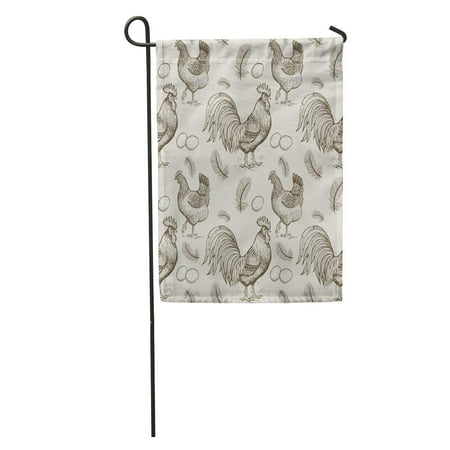 Antique Rooster KDAGR Engraving Roosters and Chickens Eggs Feathers Antique Birds Garden Flag Decorative Flag House Banner 12x18 inch ()