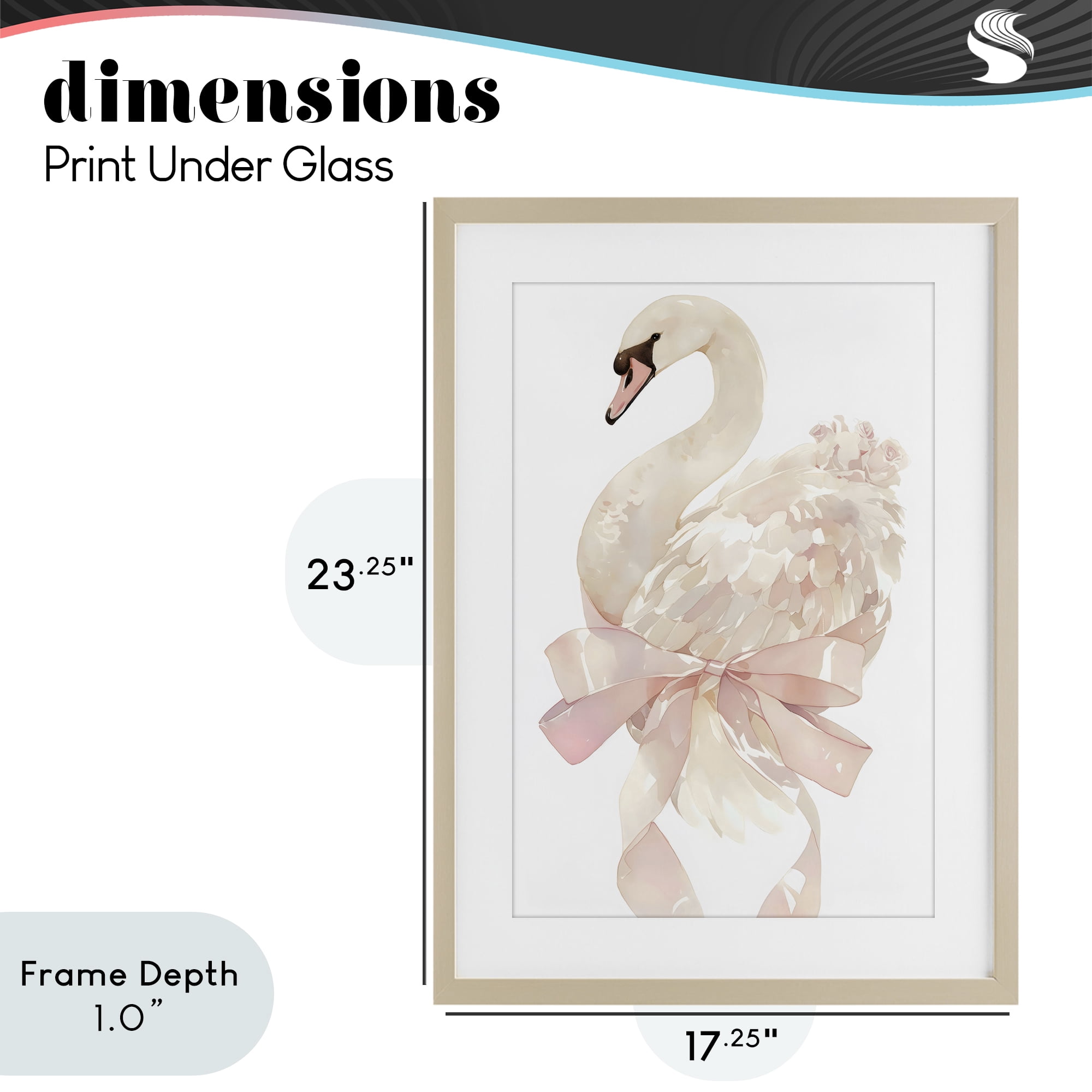 Stupell Industries Coquette Swan with Bow Birch Framed Print Under Glass, design by Creative Studio
